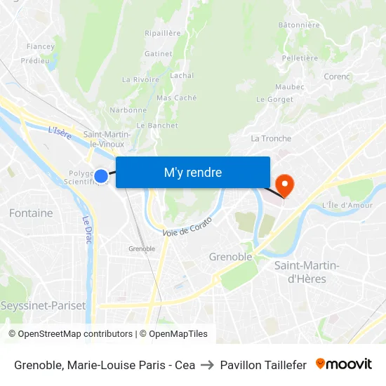 Grenoble, Marie-Louise Paris - Cea to Pavillon Taillefer map