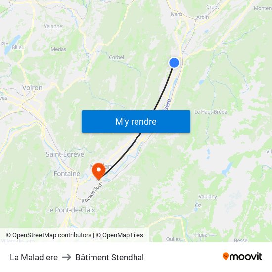 La Maladiere to Bâtiment Stendhal map