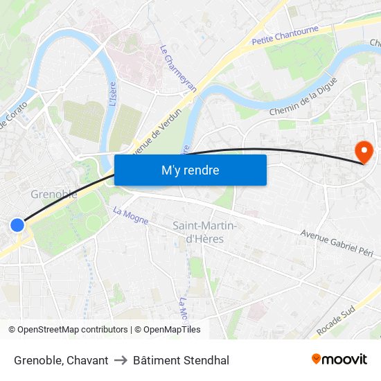 Grenoble, Chavant to Bâtiment Stendhal map