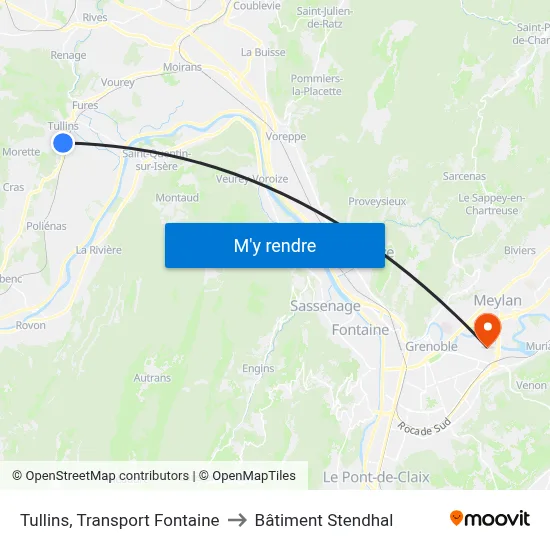 Tullins, Transport Fontaine to Bâtiment Stendhal map