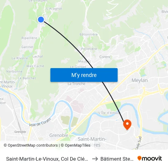 Saint-Martin-Le-Vinoux, Col De Clémencières to Bâtiment Stendhal map