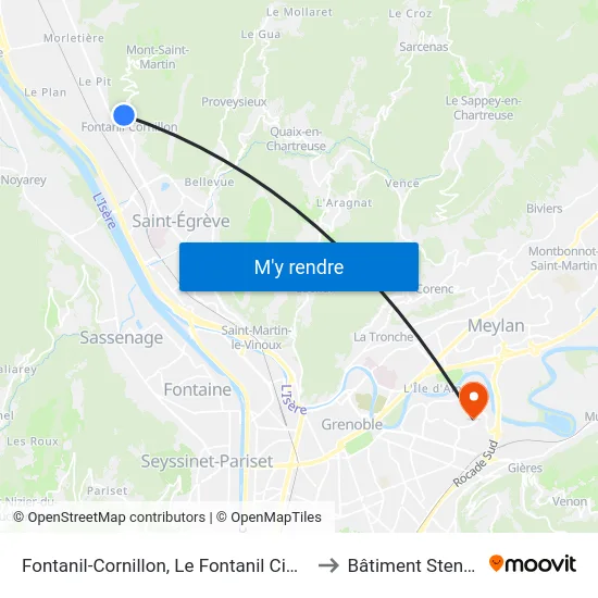 Fontanil-Cornillon, Le Fontanil Cimetière to Bâtiment Stendhal map