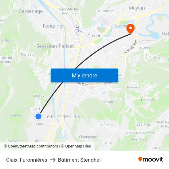 Claix, Furonnières to Bâtiment Stendhal map