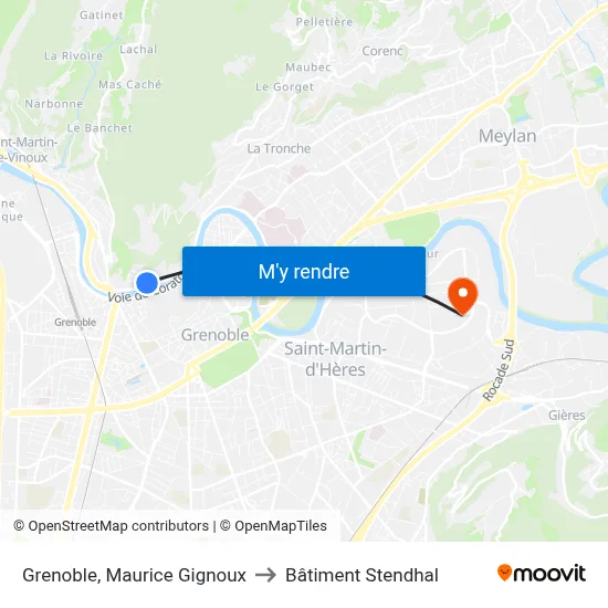 Grenoble, Maurice Gignoux to Bâtiment Stendhal map