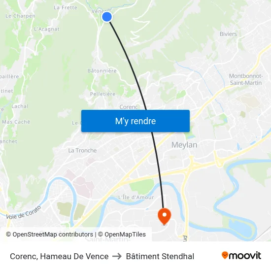 Corenc, Hameau De Vence to Bâtiment Stendhal map