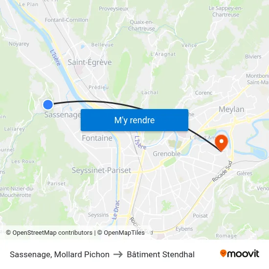 Sassenage, Mollard Pichon to Bâtiment Stendhal map