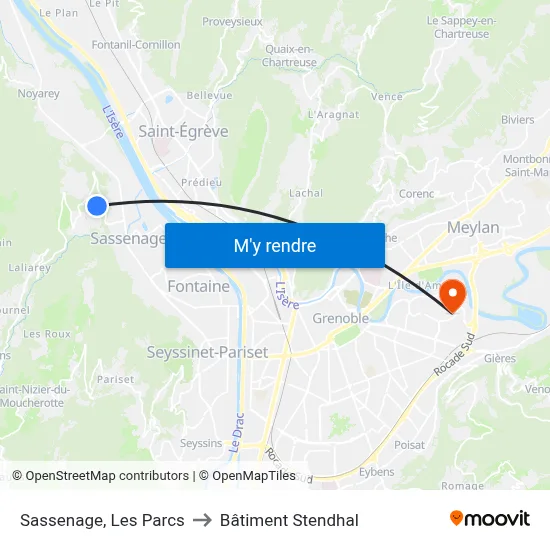 Sassenage, Les Parcs to Bâtiment Stendhal map