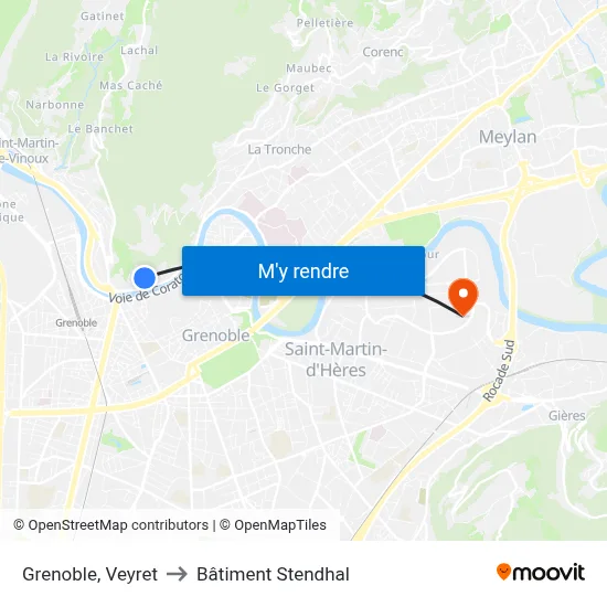 Grenoble, Veyret to Bâtiment Stendhal map