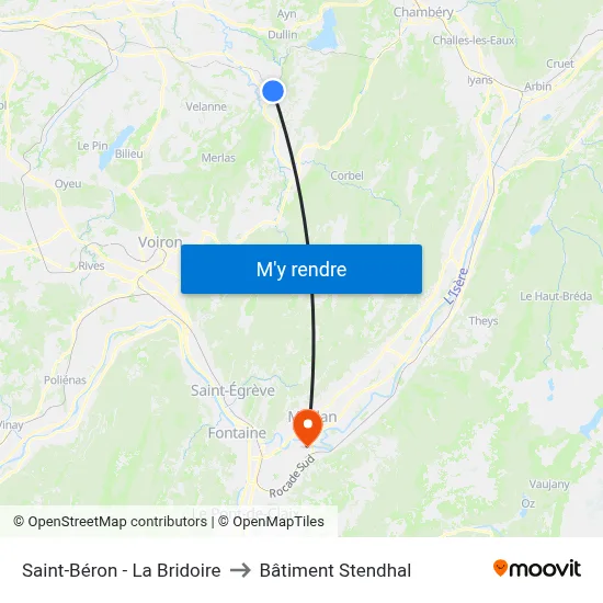 Saint-Béron - La Bridoire to Bâtiment Stendhal map