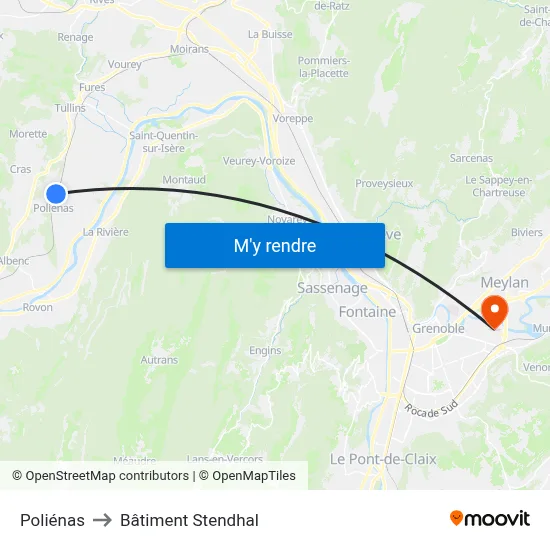 Poliénas to Bâtiment Stendhal map