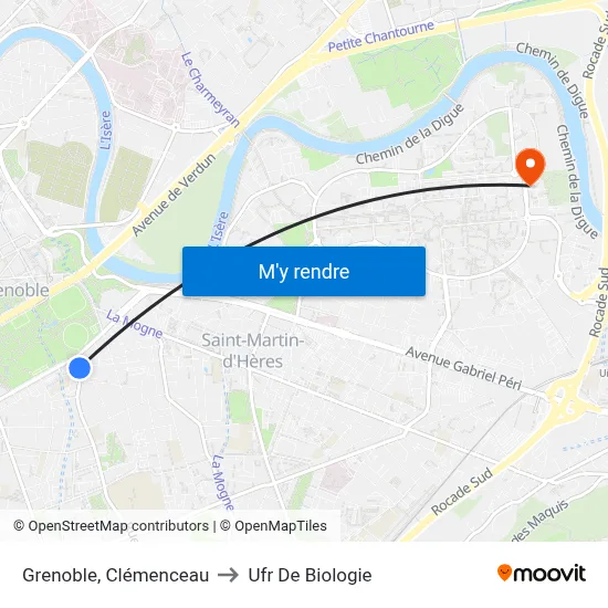 Grenoble, Clémenceau to Ufr De Biologie map