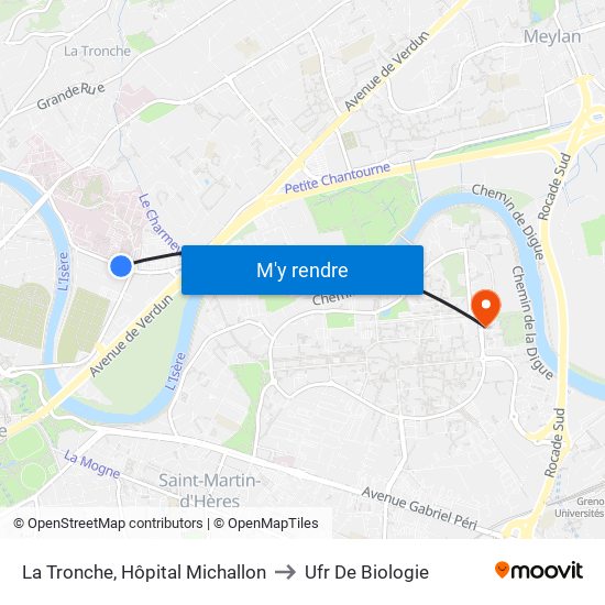 La Tronche, Hôpital Michallon to Ufr De Biologie map