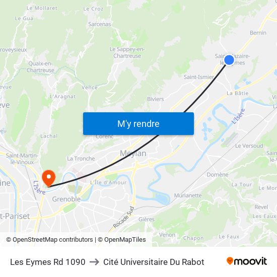 Les Eymes Rd 1090 to Cité Universitaire Du Rabot map