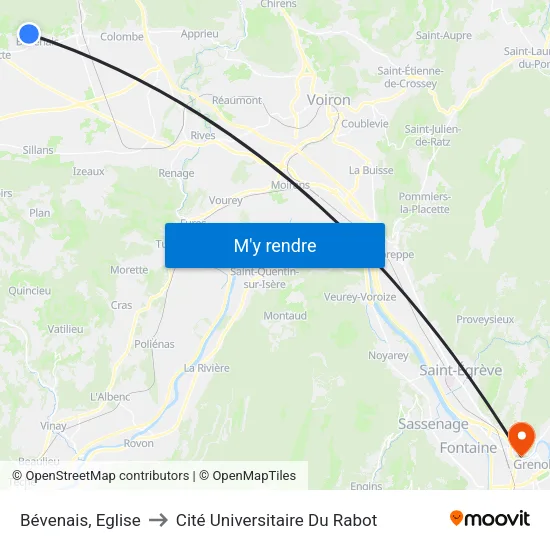 Bévenais, Eglise to Cité Universitaire Du Rabot map