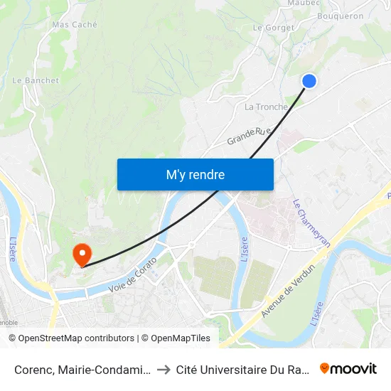 Corenc, Mairie-Condamine to Cité Universitaire Du Rabot map