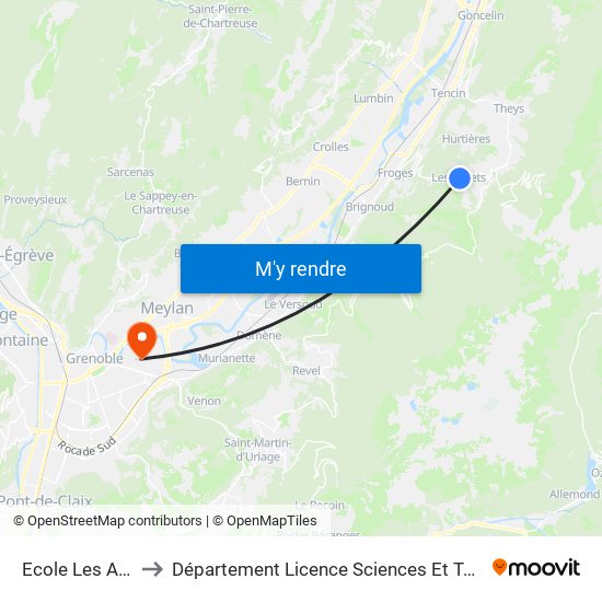 Ecole Les Adrets to Département Licence Sciences Et Technologies map