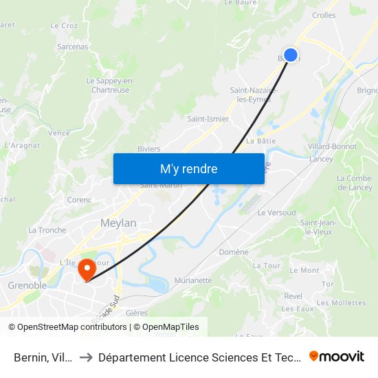 Bernin, Village to Département Licence Sciences Et Technologies map