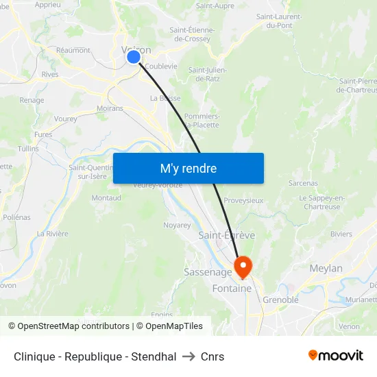 Clinique - Republique - Stendhal to Cnrs map