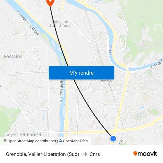 Grenoble, Vallier-Liberation (Sud) to Cnrs map