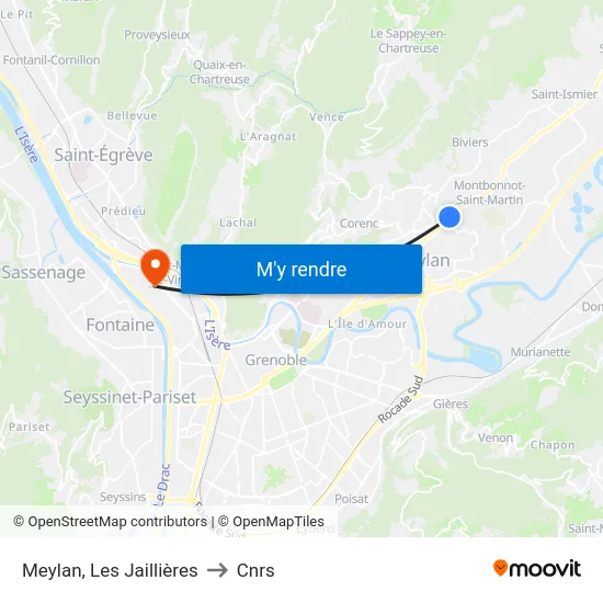 Meylan, Les Jaillières to Cnrs map