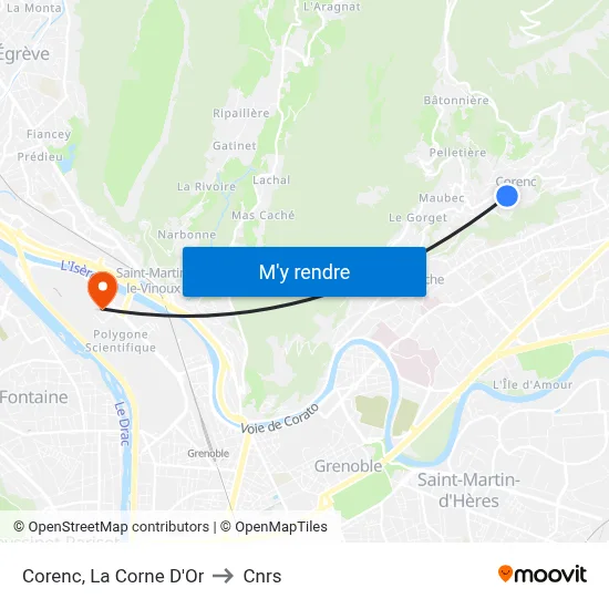 Corenc, La Corne D'Or to Cnrs map