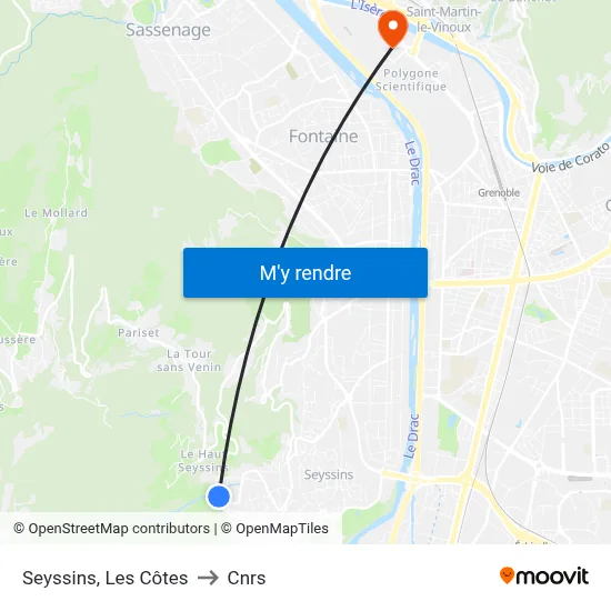 Seyssins, Les Côtes to Cnrs map