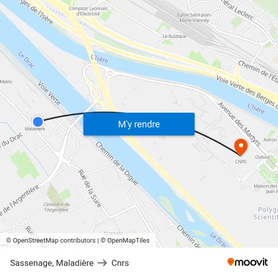 Sassenage, Maladière to Cnrs map