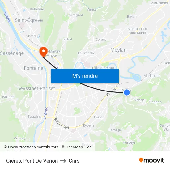 Gières, Pont De Venon to Cnrs map