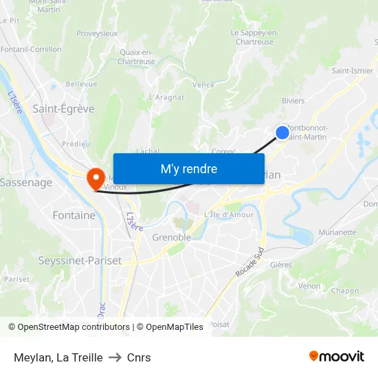 Meylan, La Treille to Cnrs map