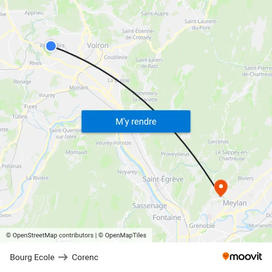 Bourg Ecole to Corenc map