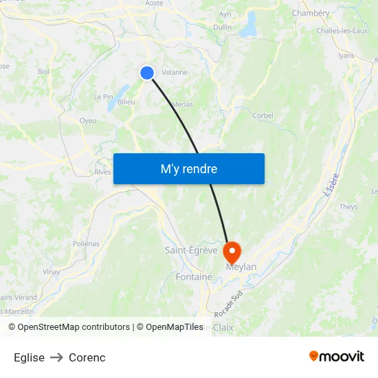 Eglise to Corenc map