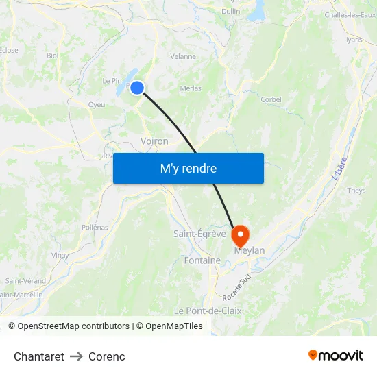 Chantaret to Corenc map