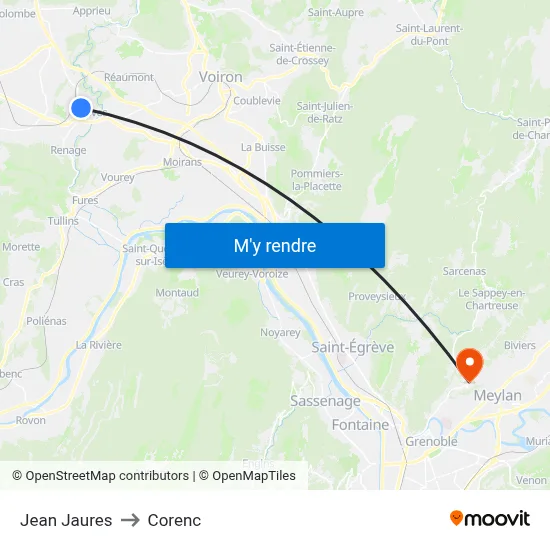 Jean Jaures to Corenc map