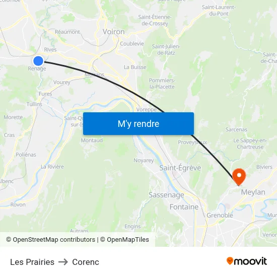 Les Prairies to Corenc map