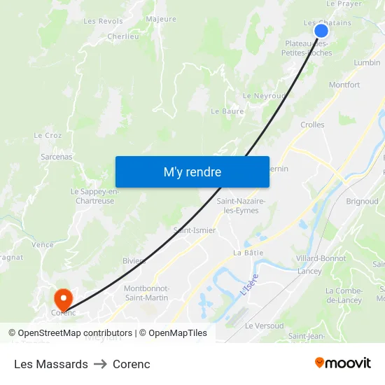 Les Massards to Corenc map