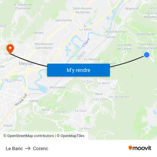 Le Banc to Corenc map