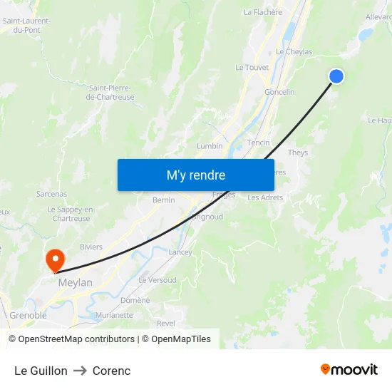 Le Guillon to Corenc map