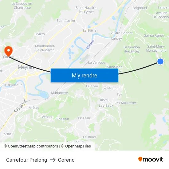 Carrefour Prelong to Corenc map