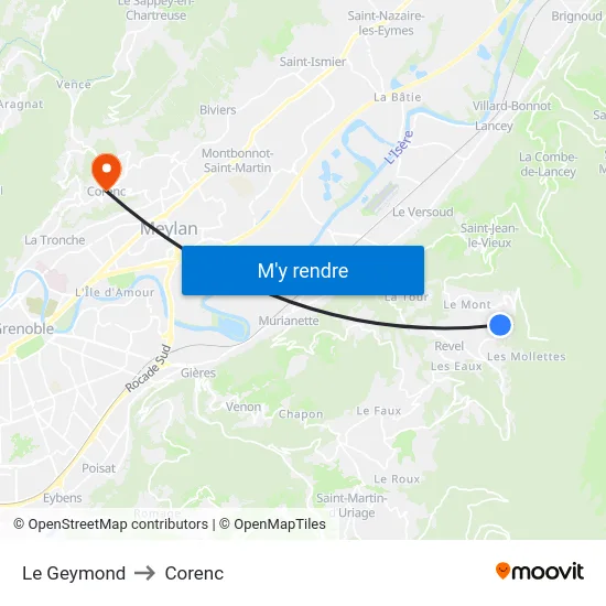 Le Geymond to Corenc map
