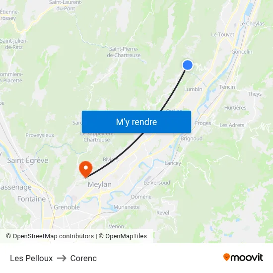 Les Pelloux to Corenc map