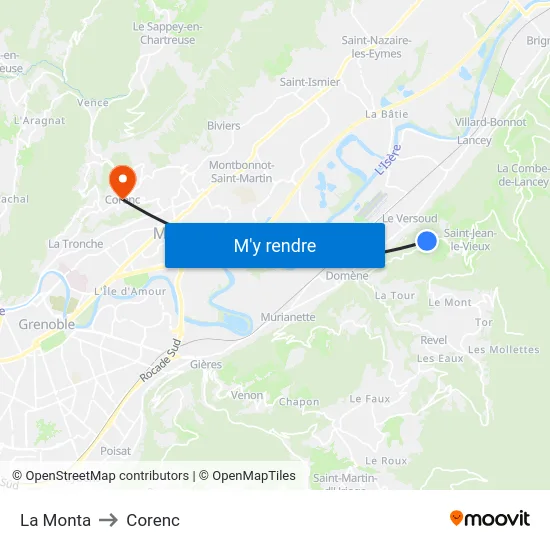 La Monta to Corenc map