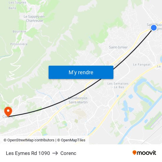 Les Eymes Rd 1090 to Corenc map