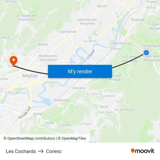 Les Cochards to Corenc map