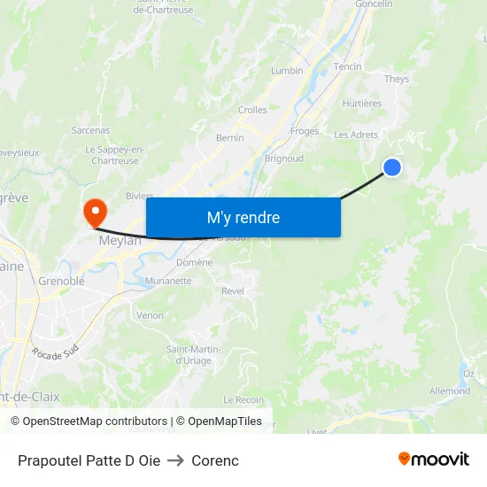 Prapoutel Patte D Oie to Corenc map