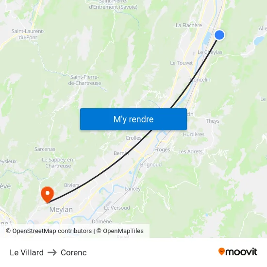 Le Villard to Corenc map