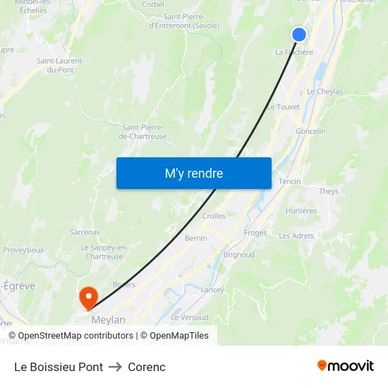 Le Boissieu Pont to Corenc map