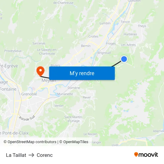 La Taillat to Corenc map