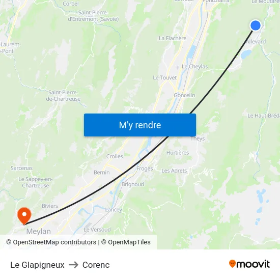 Le Glapigneux to Corenc map