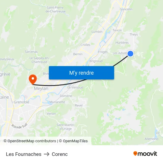 Les Fournaches to Corenc map
