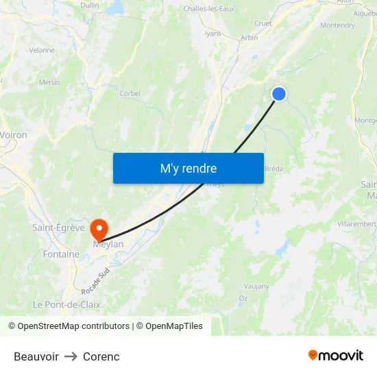 Beauvoir to Corenc map